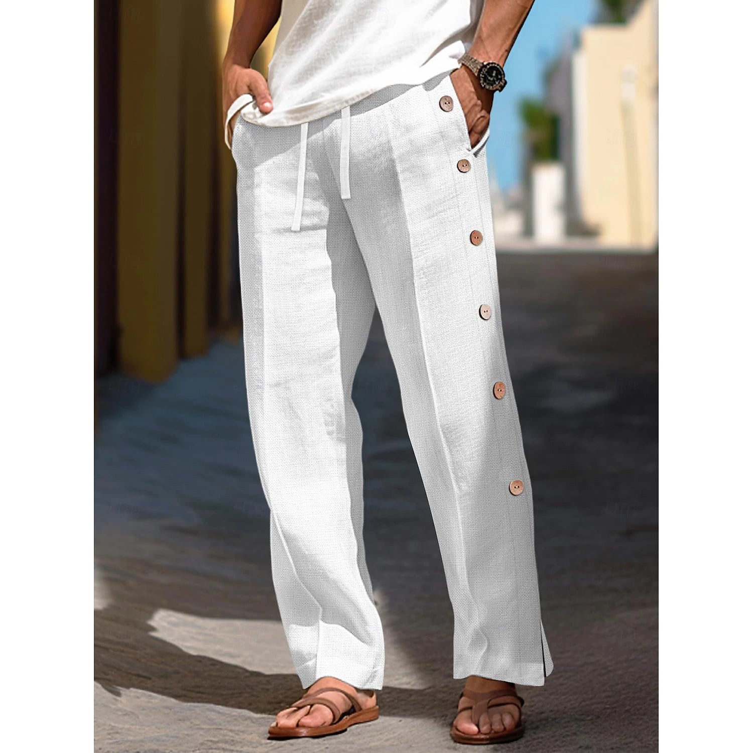 Mongolian Clothing - Men's Linen Pants White / 2XL Mongolian Clothing - Men's Linen Pants White / 2XL