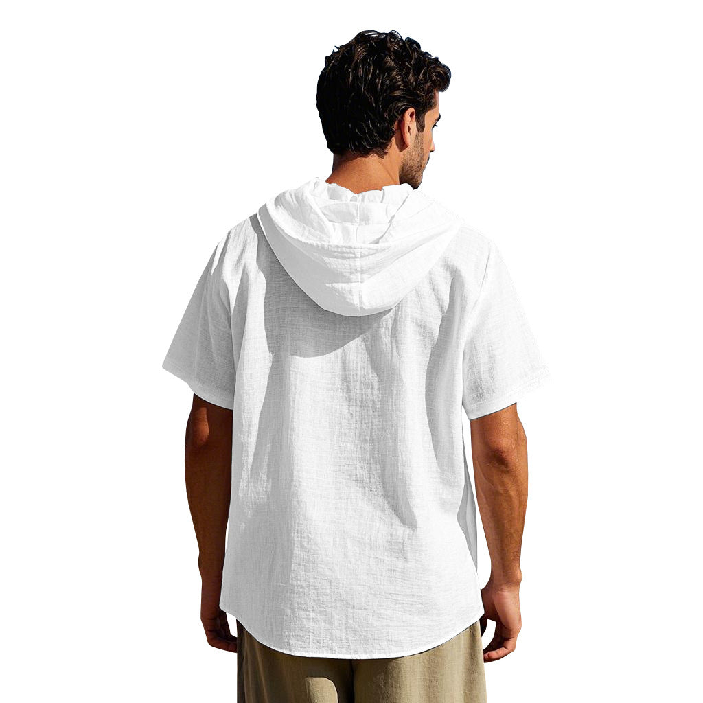 Mongolian Clothing -Men's Hooded Short Sleeve Shirt