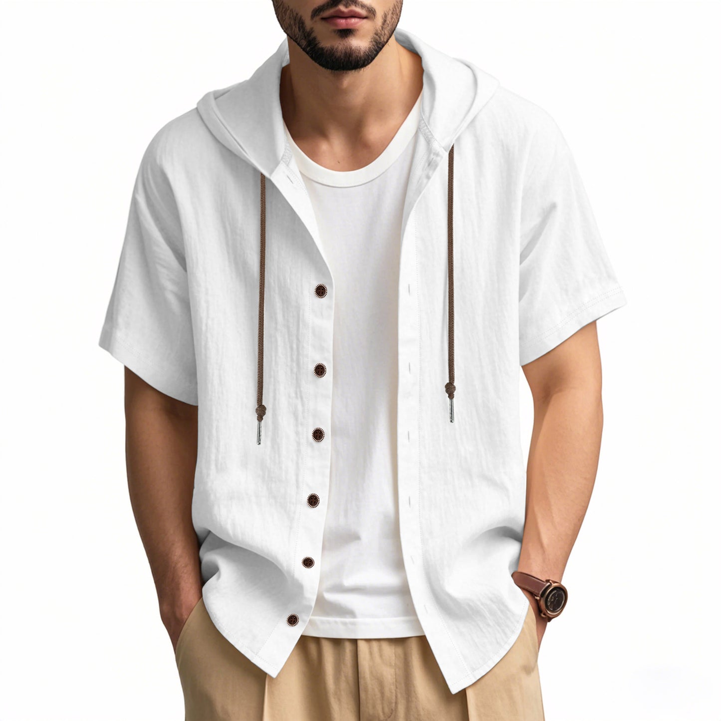Mongolian Clothing -Men's Hooded Short Sleeve Shirt