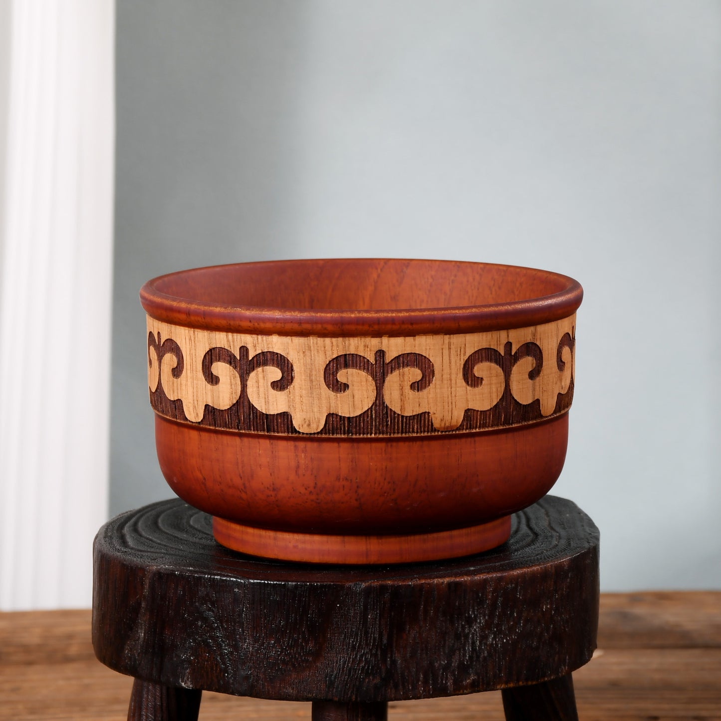 Mongolian Wooden Bowl - Snow Lotus Flower