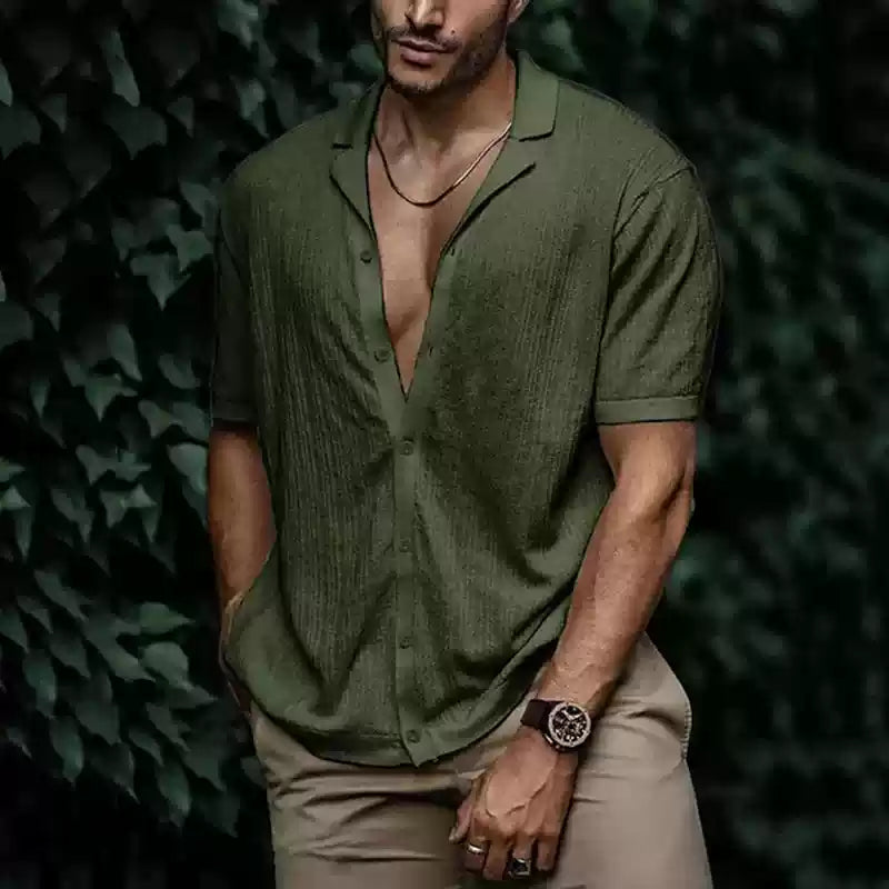 Mongolian Clothing-Summer casual loose cardigan men's knitted short sleeve