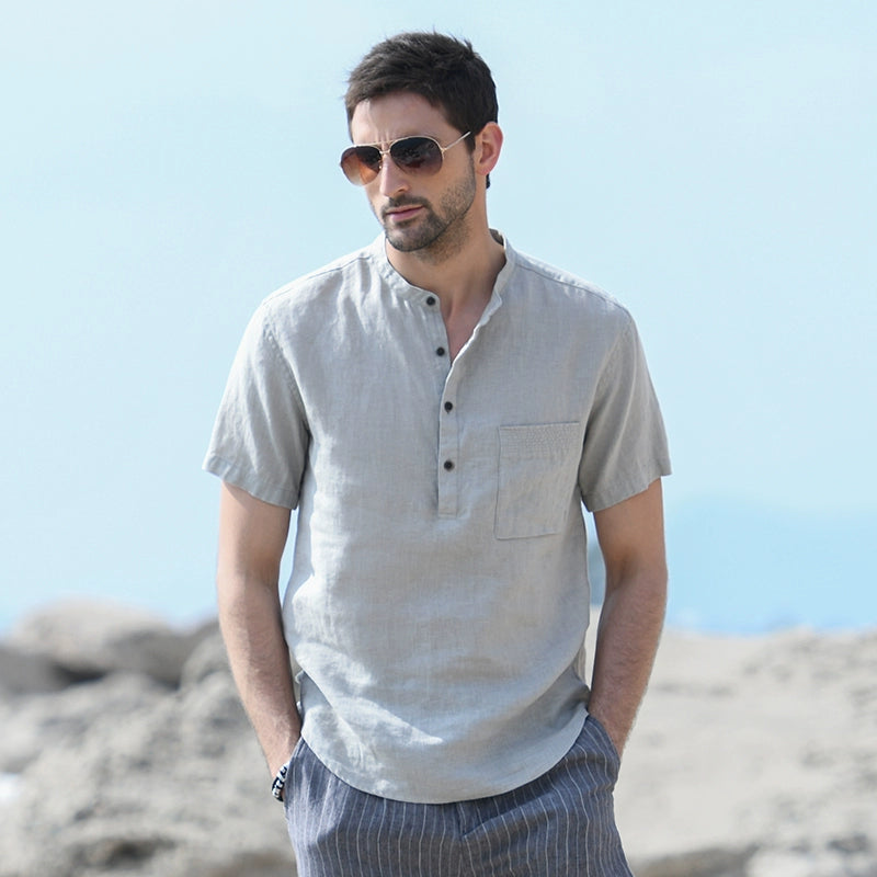 Mongolian Clothing-Soft and breathable short-sleeved linen shirt