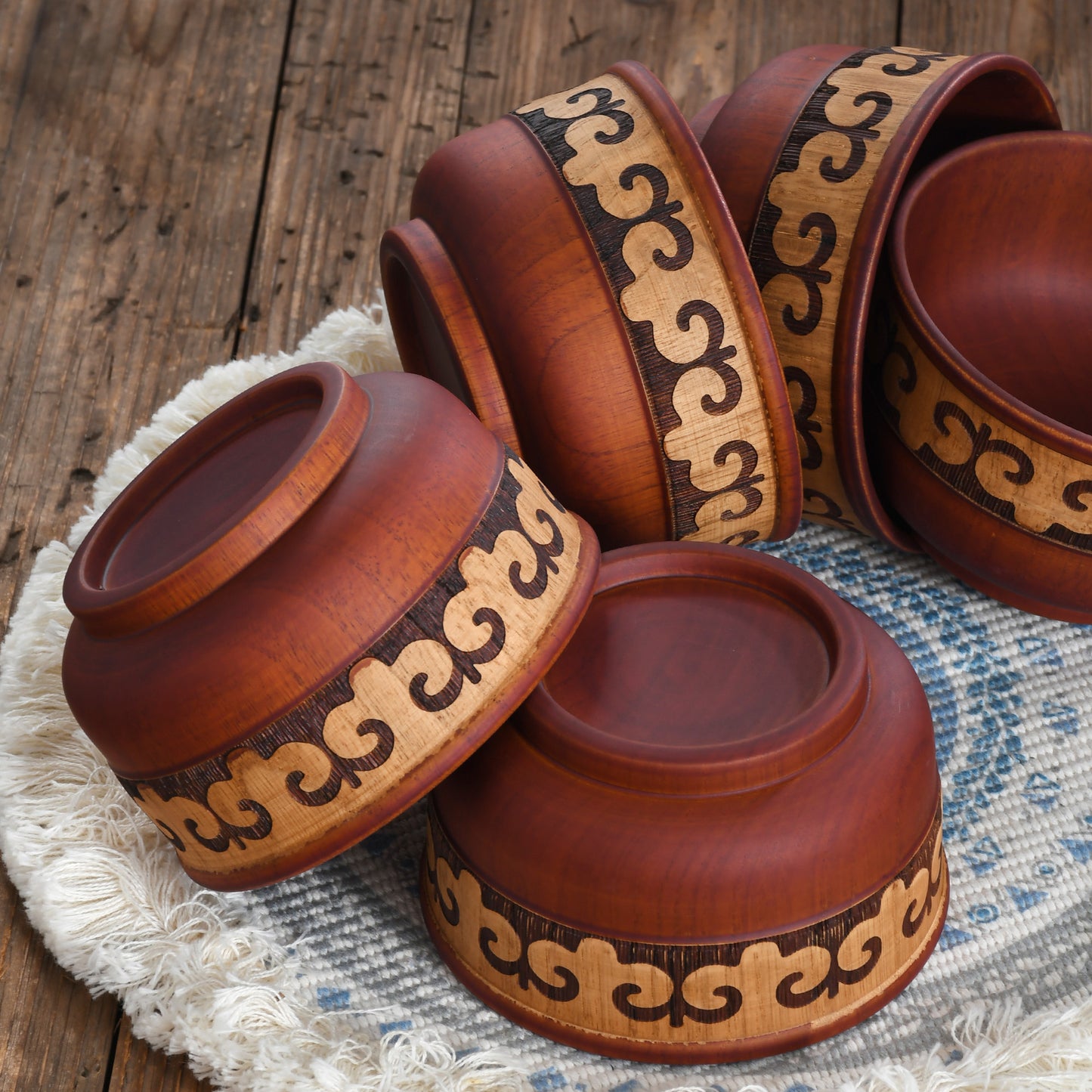 Mongolian Wooden Bowl - Snow Lotus Flower