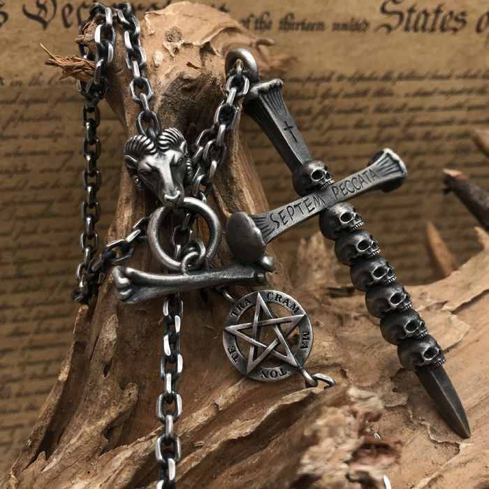 Mongolia Jewelry –Seven Sins Skull Cross Necklace