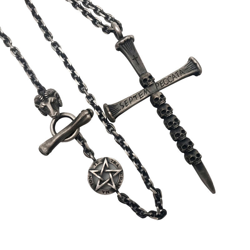Mongolia Jewelry –Seven Sins Skull Cross Necklace