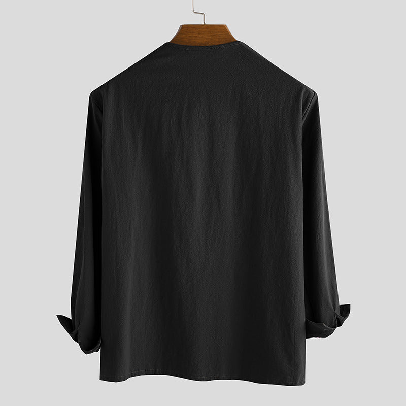 Mongolian Clothing -Cotton Linen Drawstring Shirt