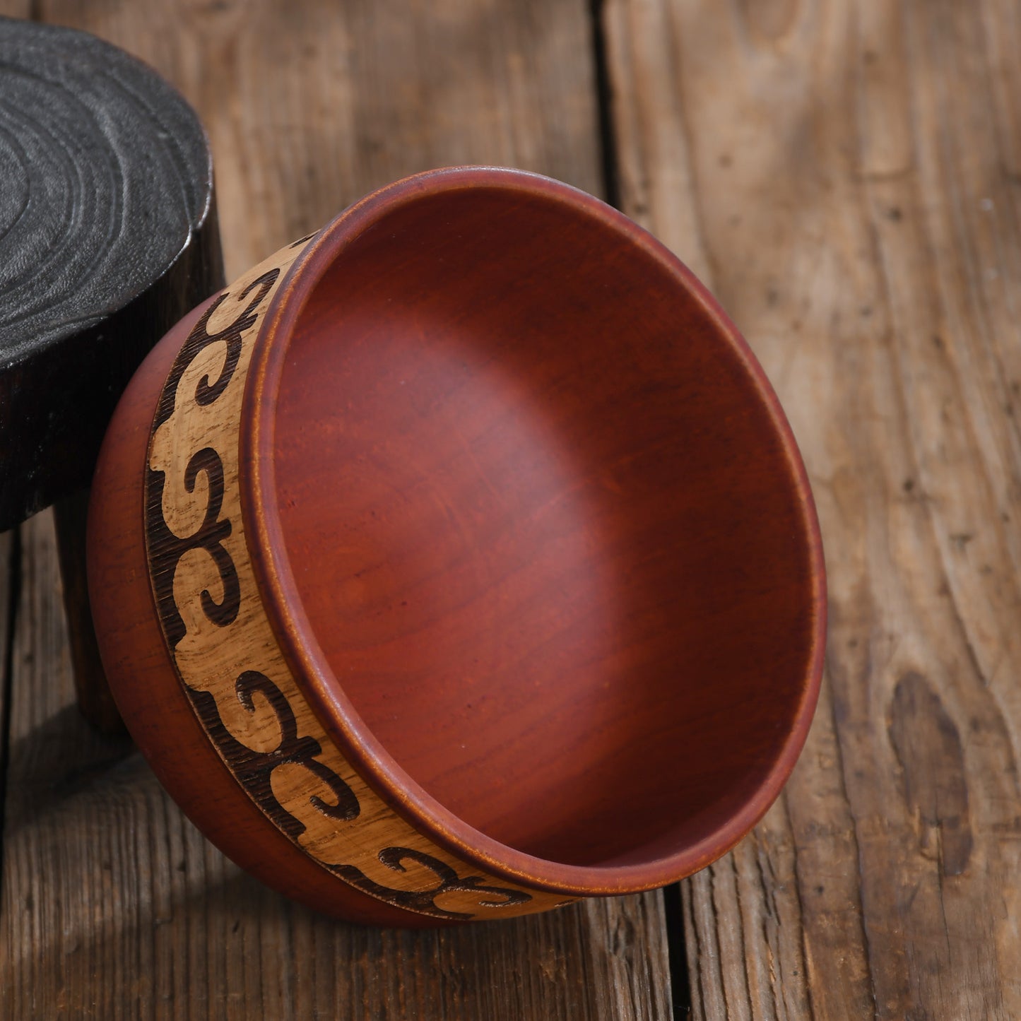Mongolian Wooden Bowl - Snow Lotus Flower