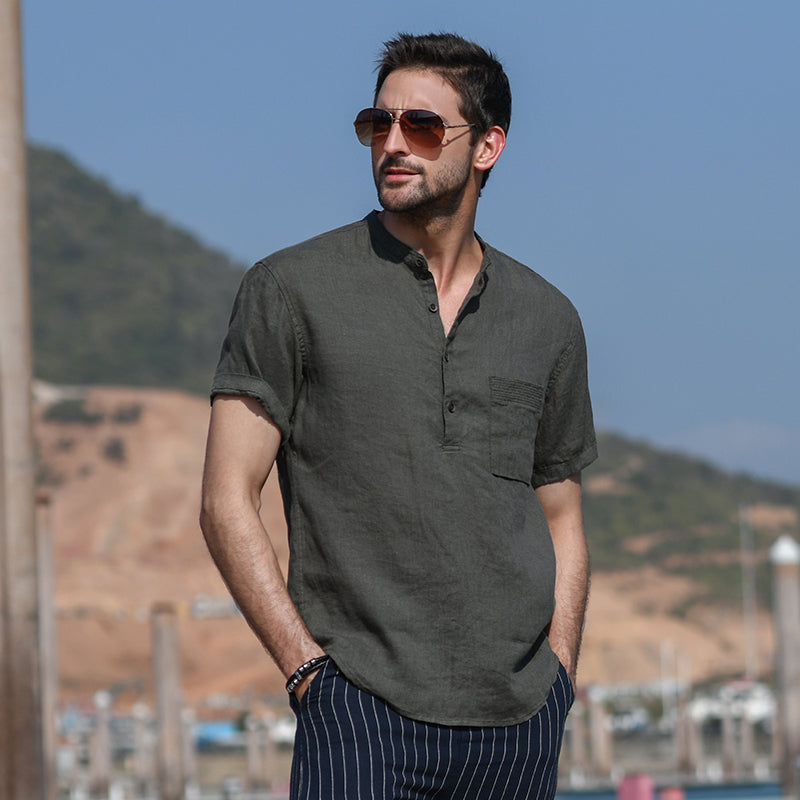 Mongolian Clothing-Soft and breathable short-sleeved linen shirt