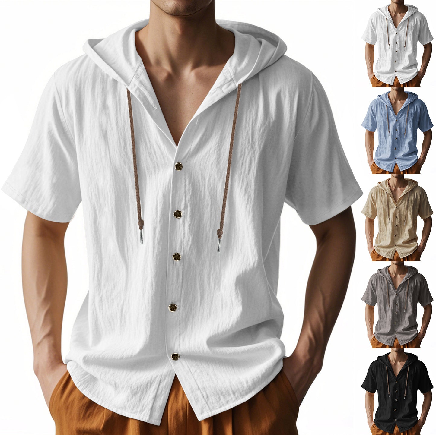 Mongolian Clothing -Men's Hooded Short Sleeve Shirt