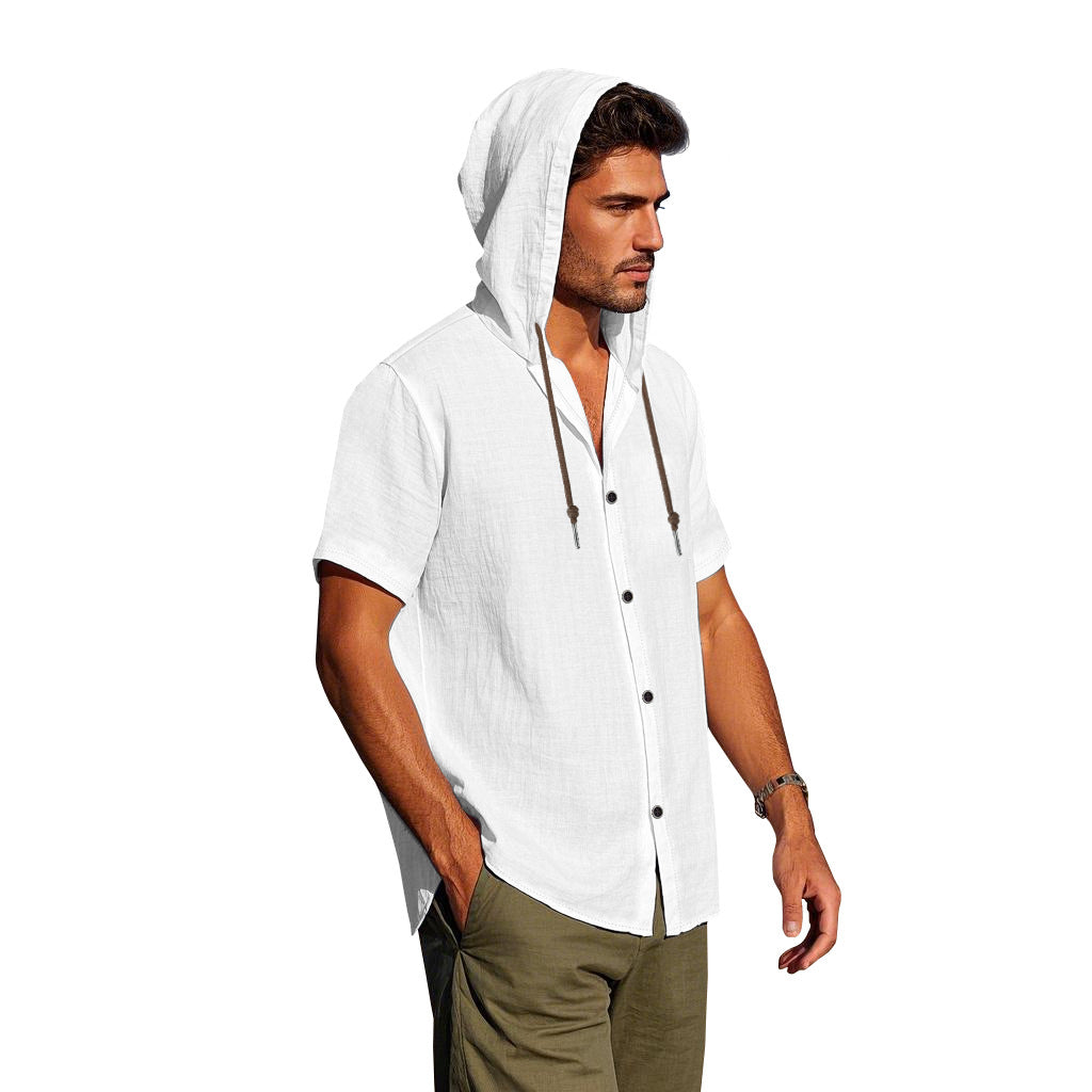 Mongolian Clothing -Men's Hooded Short Sleeve Shirt