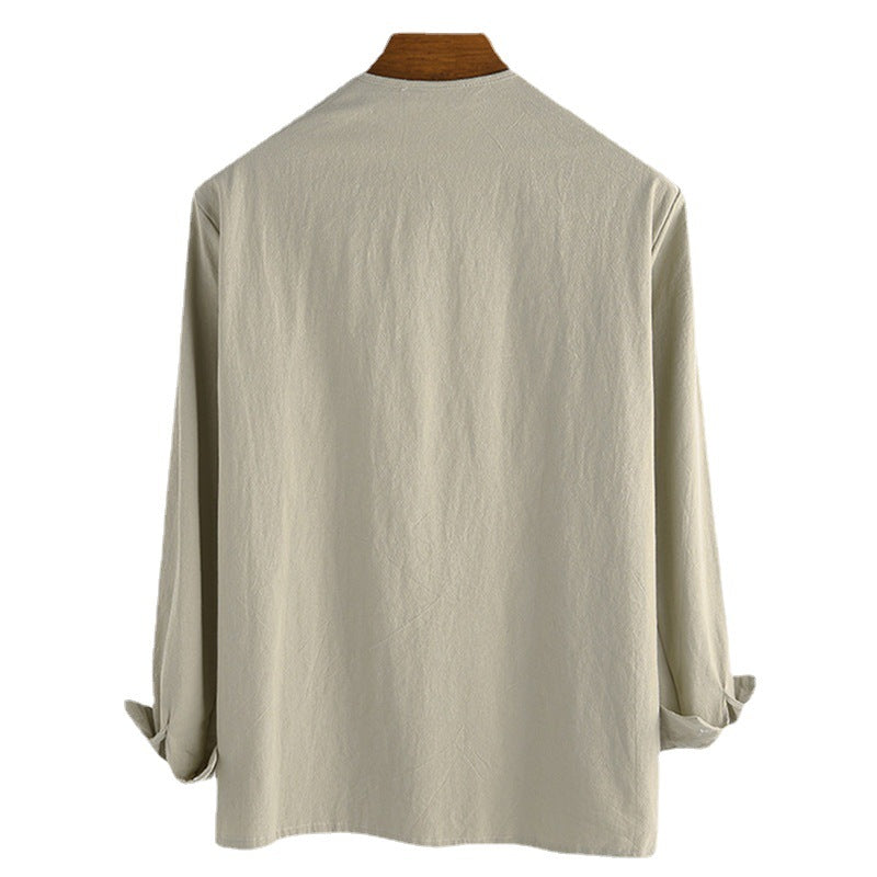 Mongolian Clothing -Cotton Linen Drawstring Shirt