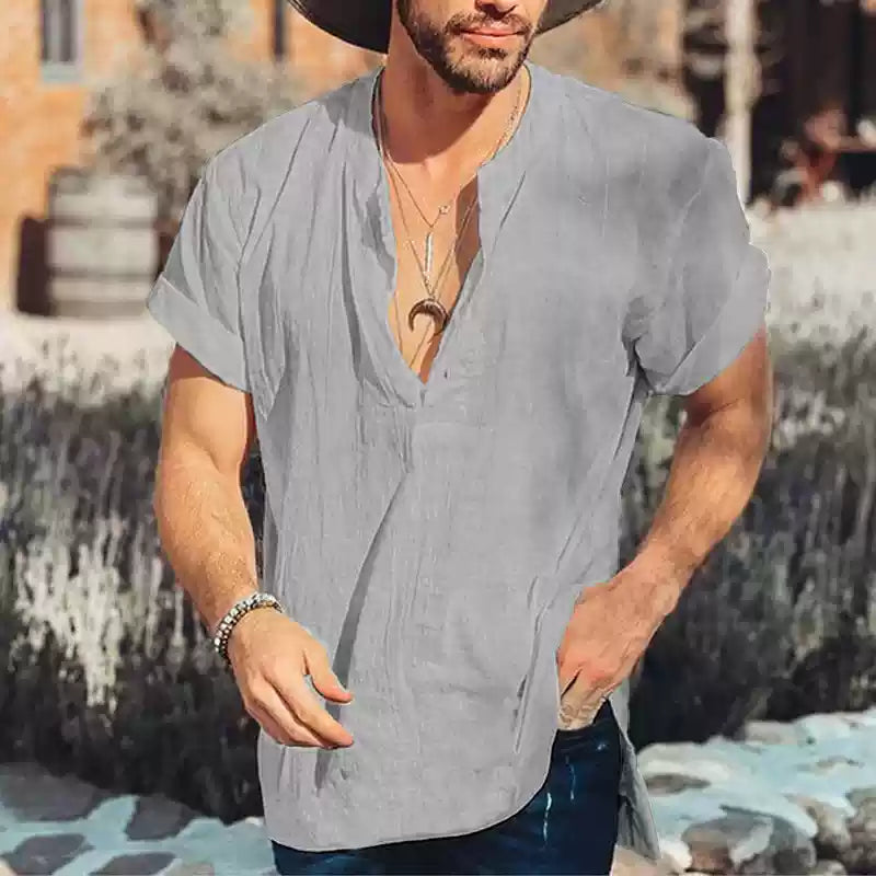Mongolian Clothing-Summer new simple short-sleeved shirt