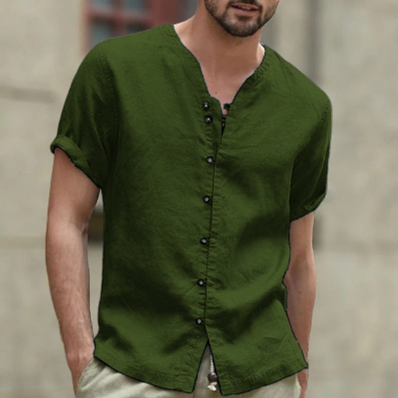 Mongolian Clothing - Cotton-Linen Short Sleeve Shirt