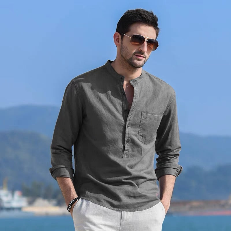 Mongolian Clothing- Stand Collar Cotton and Linen Shirt