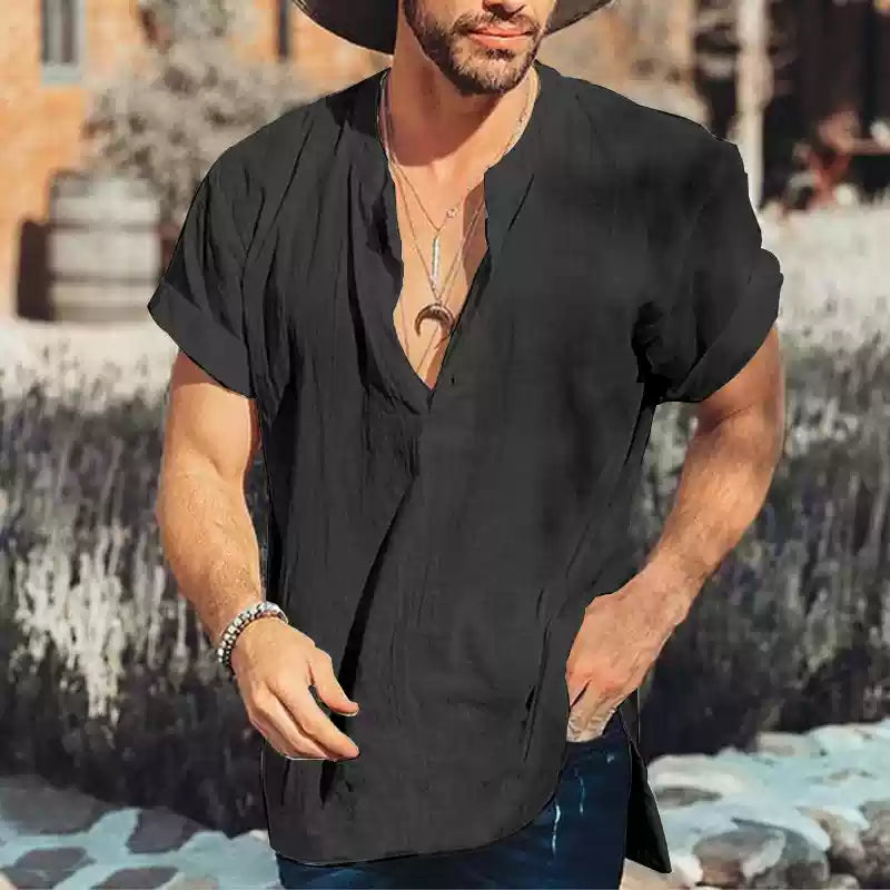 Mongolian Clothing-Summer new simple short-sleeved shirt