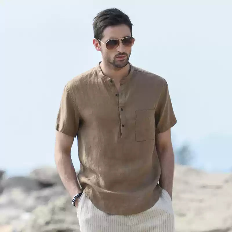 Mongolian Clothing-Soft and breathable short-sleeved linen shirt