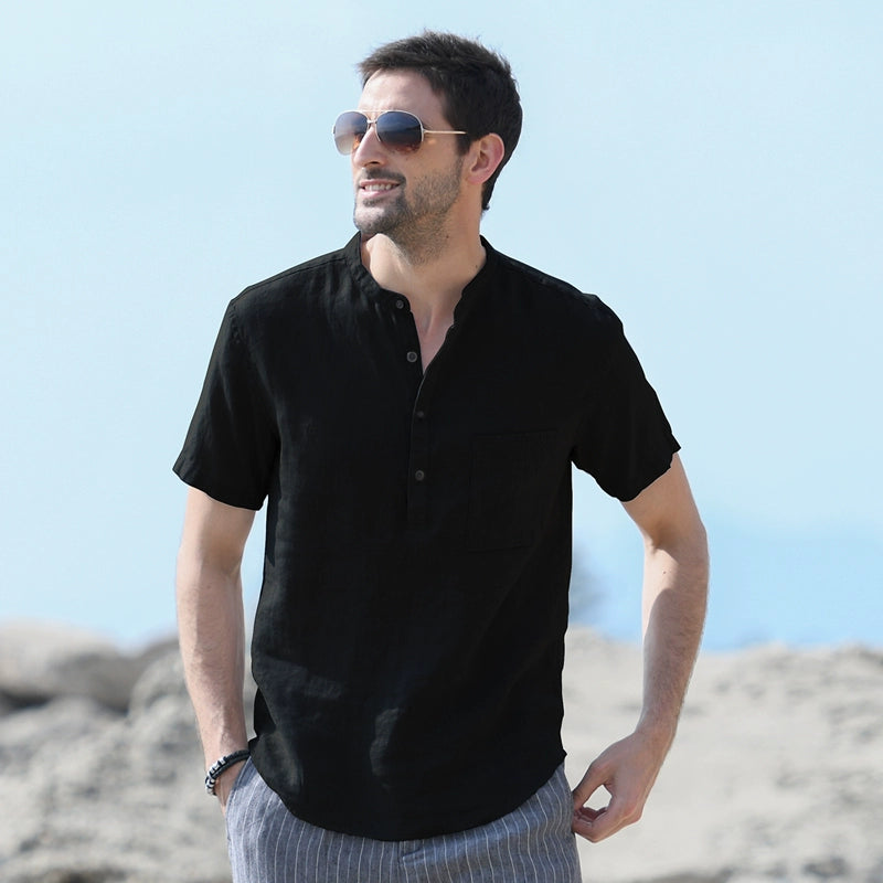 Mongolian Clothing-Soft and breathable short-sleeved linen shirt