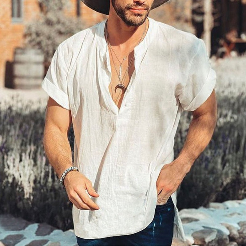 Mongolian Clothing-Summer new simple short-sleeved shirt