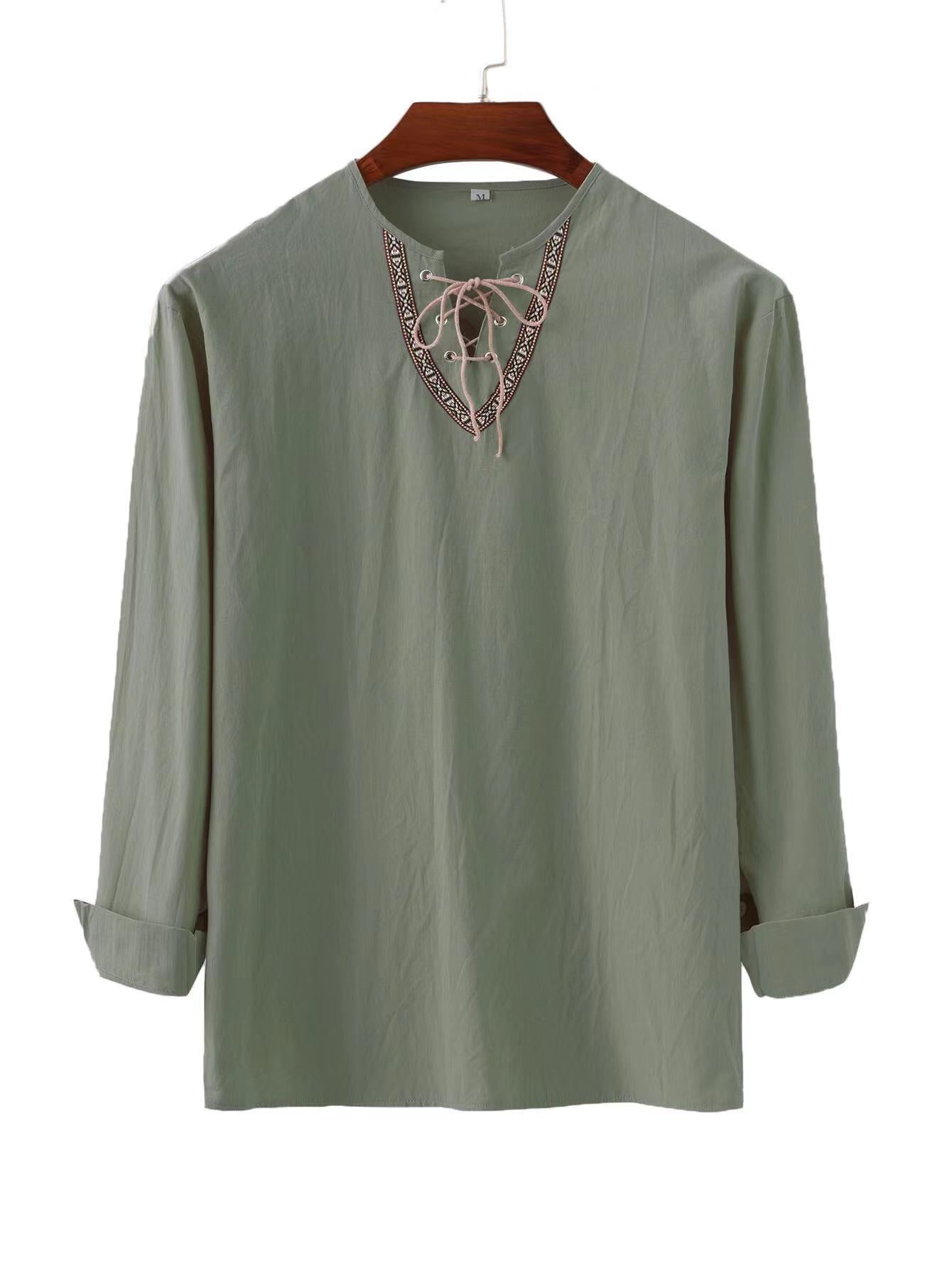 Mongolian Clothing -Cotton Linen Drawstring Shirt