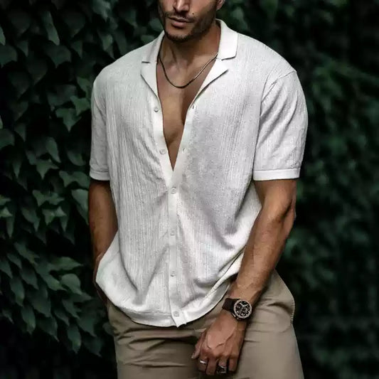 Mongolian Clothing-Summer casual loose cardigan men's knitted short sleeve