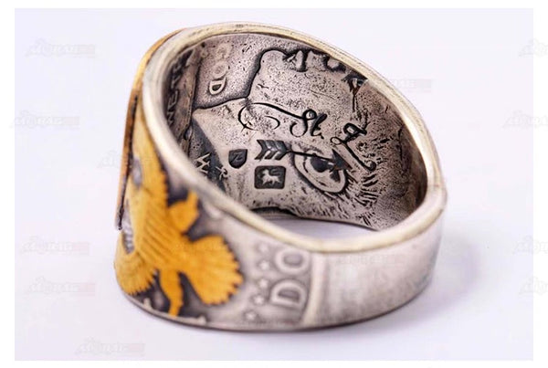Mongolia Jewelry - Native American Head Silver Coin Ring