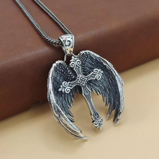 Mongolia Jewelry – Handmade Aged Cross Wings Pendant