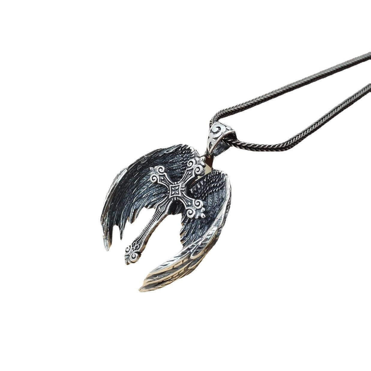 Mongolia Jewelry – Handmade Aged Cross Wings Pendant