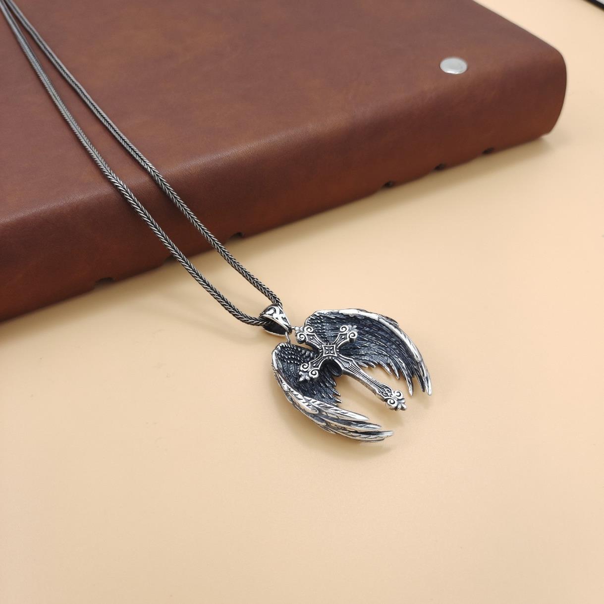 Mongolia Jewelry – Handmade Aged Cross Wings Pendant