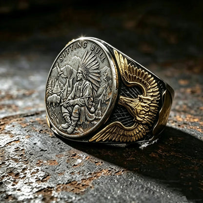 Handmade Sitting Bull Challenge Coin Ring
