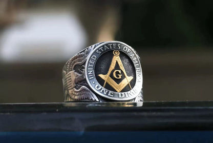 Mongolia Jewelry - Freemasonry Engraved Silver Coin Ring