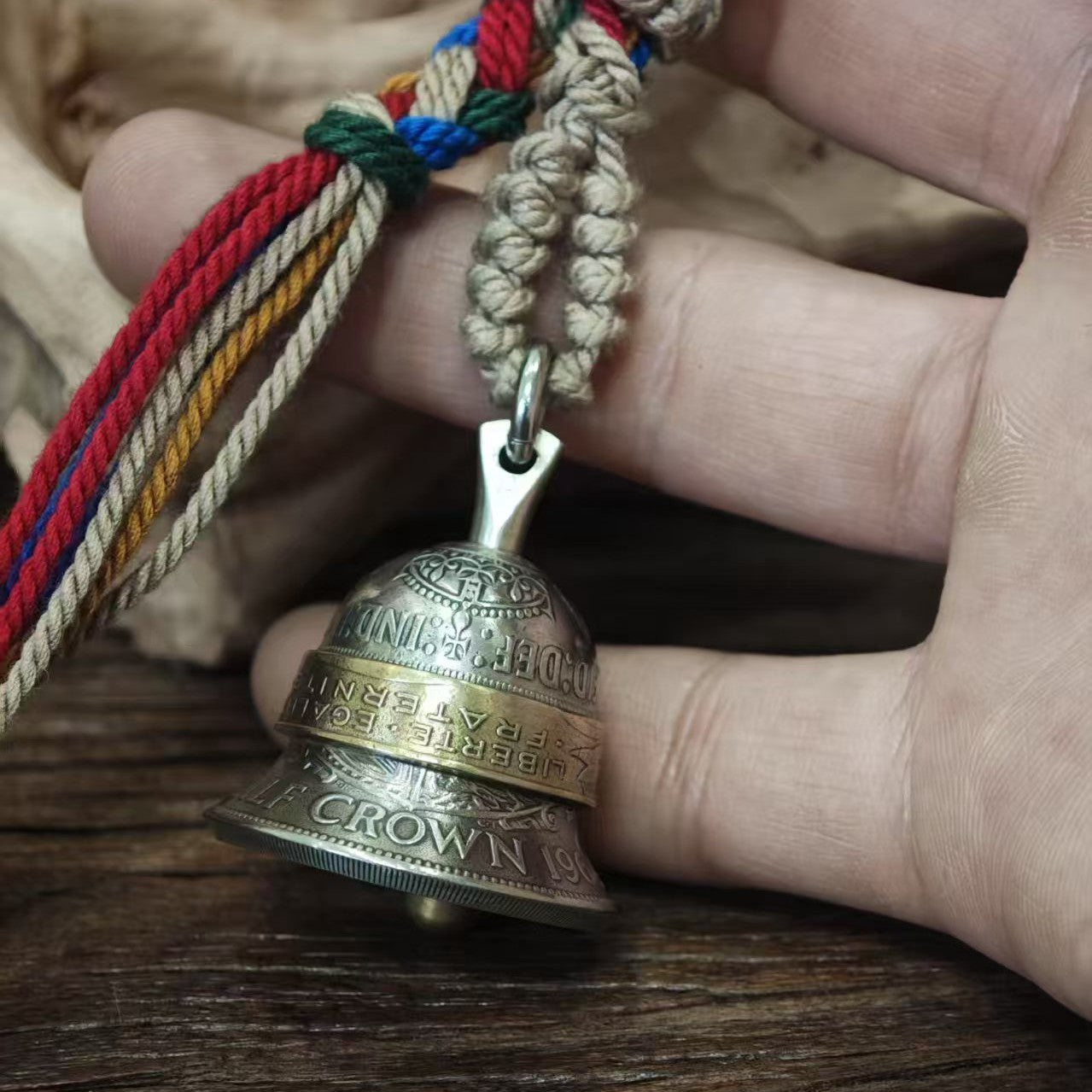 Mongolian Pendant - Vintage British Coin Bell ,Pendant, Charm or Keychain