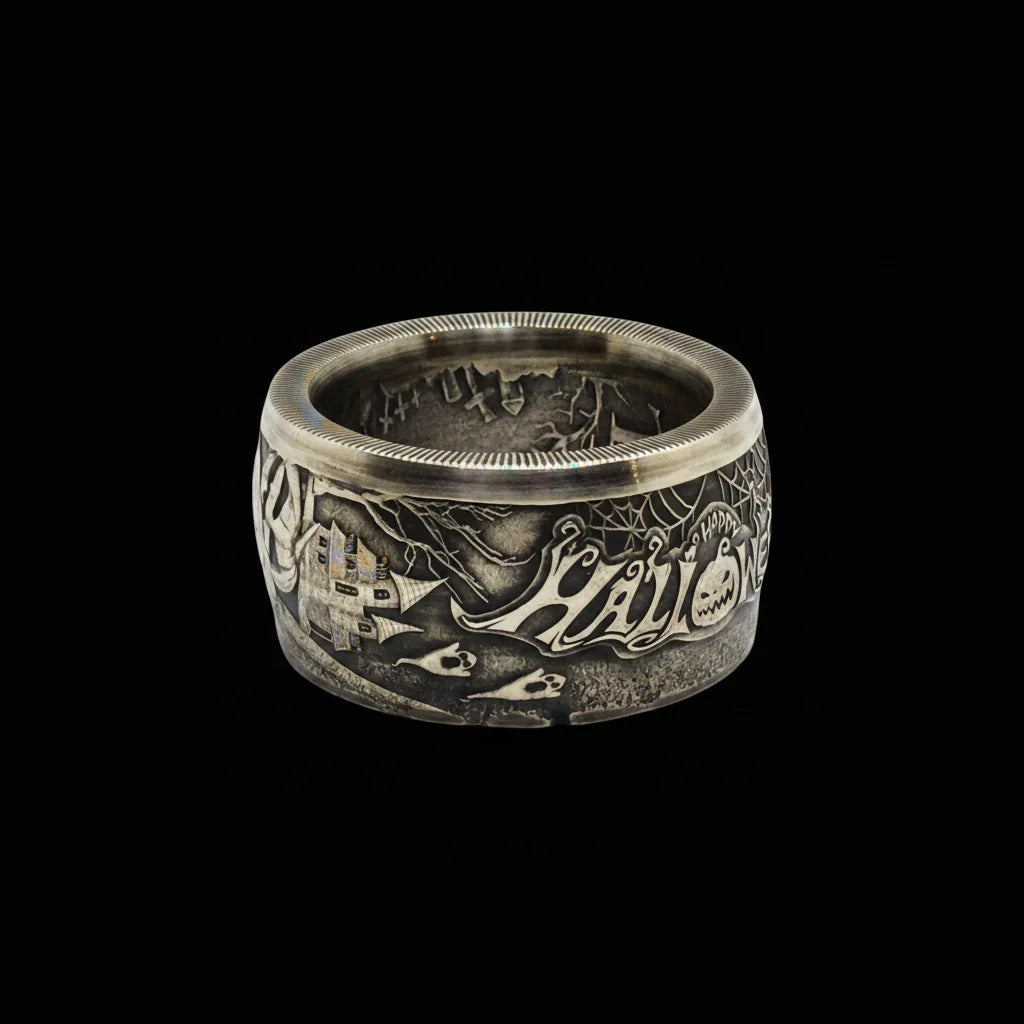 Halloween Pumpkin Silver Coin Ring – Hand-Forged Adjustable Band
