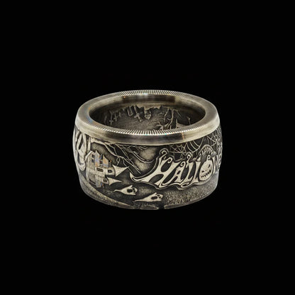 Halloween Pumpkin Silver Coin Ring – Hand-Forged Adjustable Band