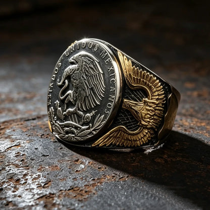 Mexican Eagle and Snake Silver Coin Ring – Adjustable Open Design | One Size Fits Most