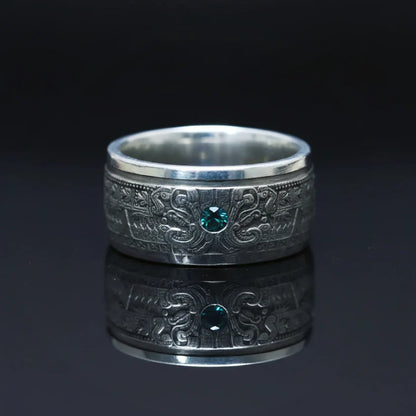 Aztec Calendar Silver Coin Ring