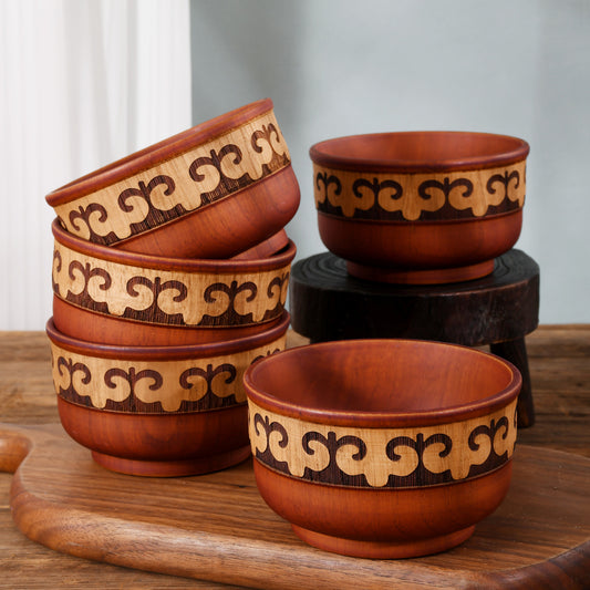 Mongolian Wooden Bowl - Snow Lotus Flower