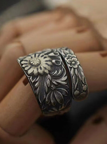 Mongolia Jewelry - Mongolian Silver Spoon Adapted into a Mongolian Flower Bangle