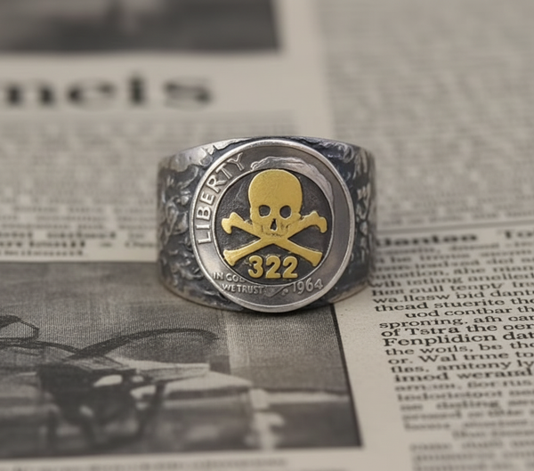 Skeleton Symbol Silver Coin Ring – Adjustable Open Design | One Size Fits Most