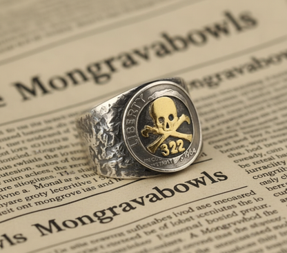 Skeleton Symbol Silver Coin Ring – Adjustable Open Design | One Size Fits Most