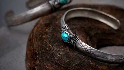 US Half Dollar Coin Native American Style Turquoise Bangle