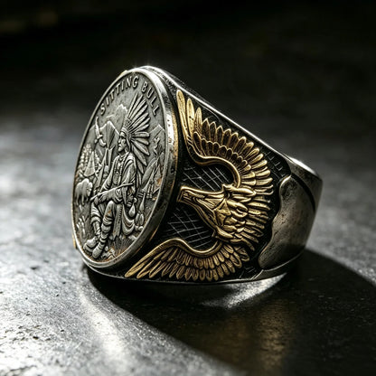 Handmade Sitting Bull Challenge Coin Ring