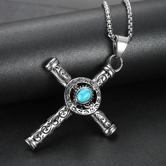 Mongolia Jewelry -Turquoise Cross Necklace