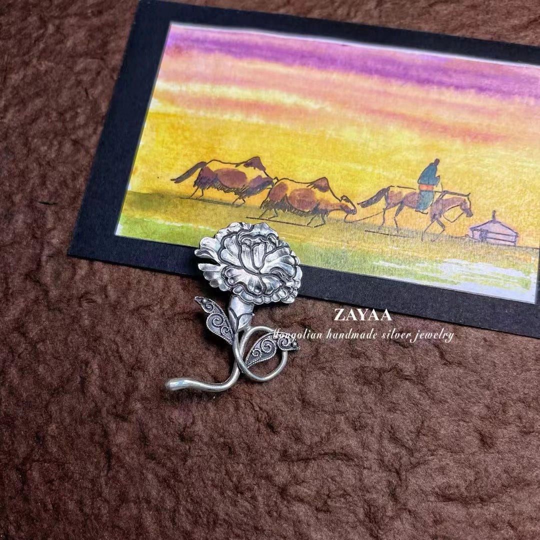 Mongolia Jewelry - Carnation Brooch（Zayaa Handmade Sterling Silver）