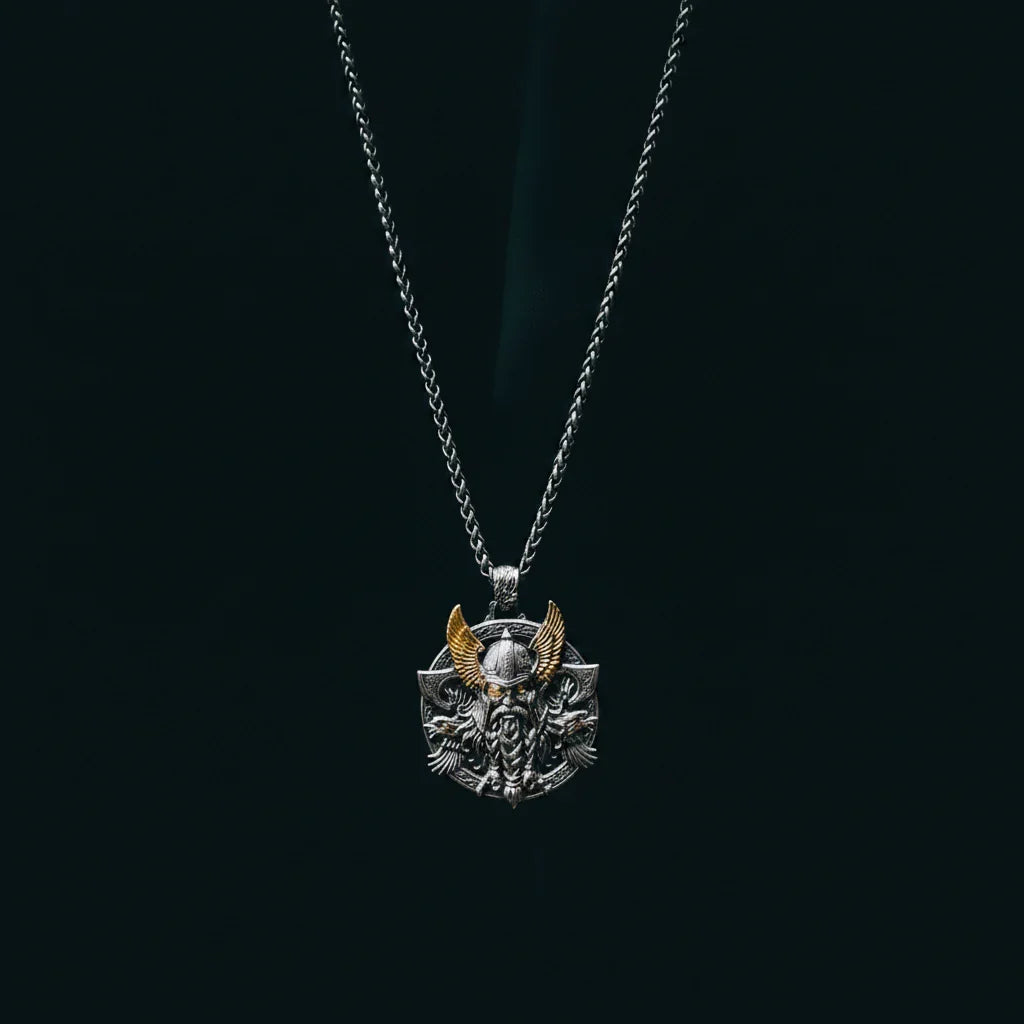 Necklace featuring a portrait of Odin the All-Father- crafted from an antique silver coin