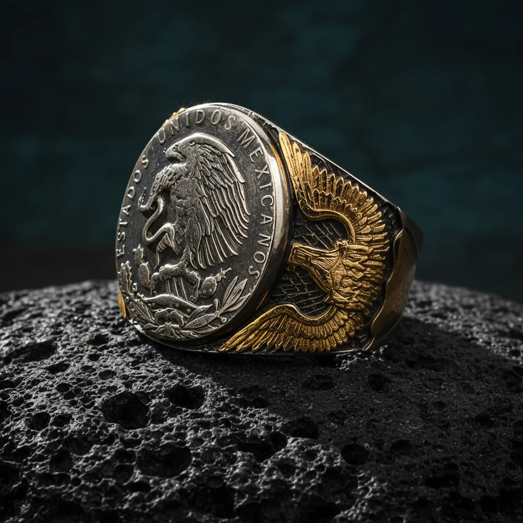 Mexican Eagle and Snake Silver Coin Ring – Adjustable Open Design | One Size Fits Most
