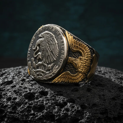 Mexican Eagle and Snake Silver Coin Ring – Adjustable Open Design | One Size Fits Most