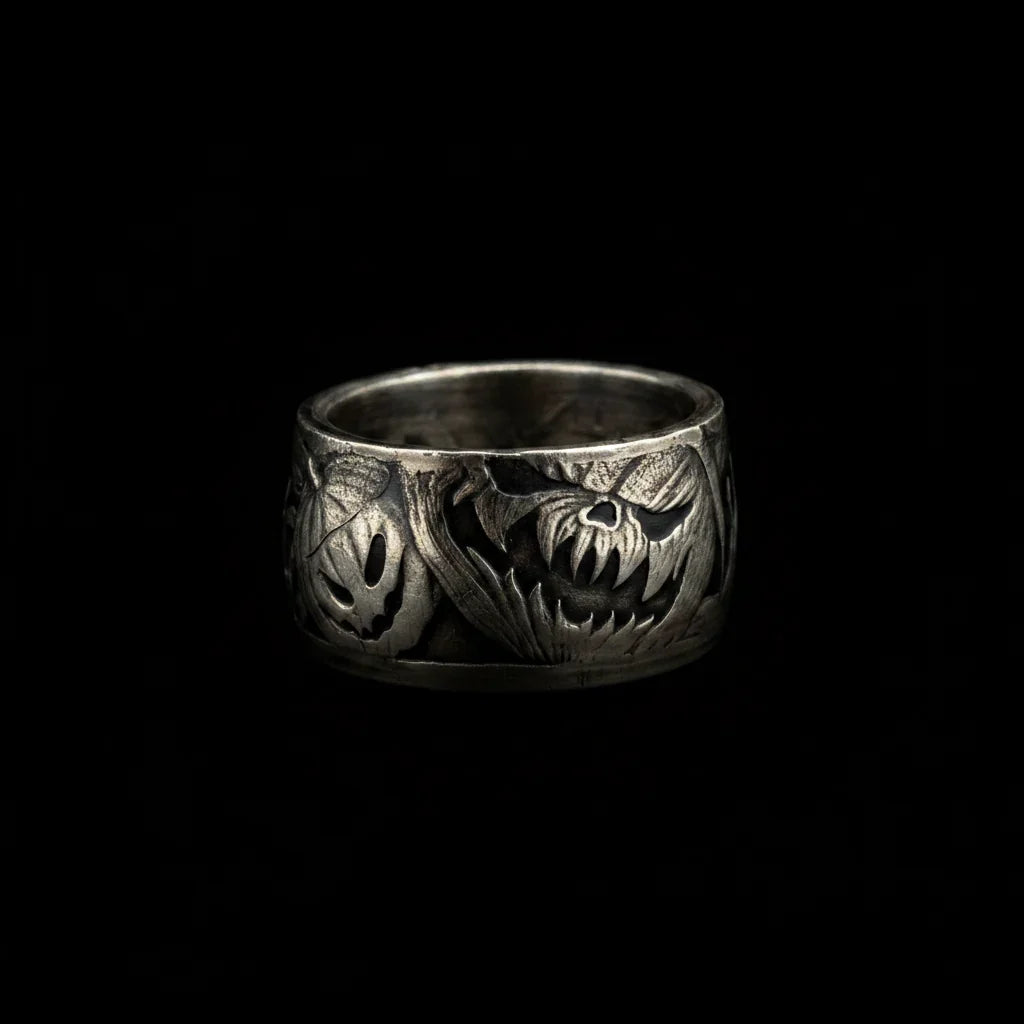 Halloween Pumpkin Silver Coin Ring – Hand-Forged Adjustable Band