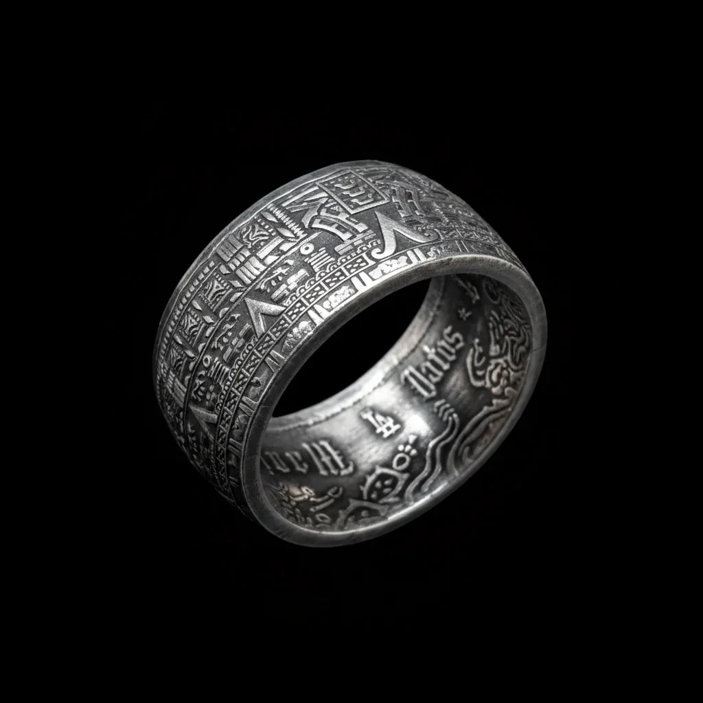 Mexican Aztec Sun Coin Ring（999 Sterling Silver）