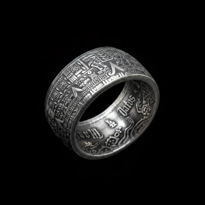Mexican Aztec Sun Coin Ring（999 Sterling Silver）
