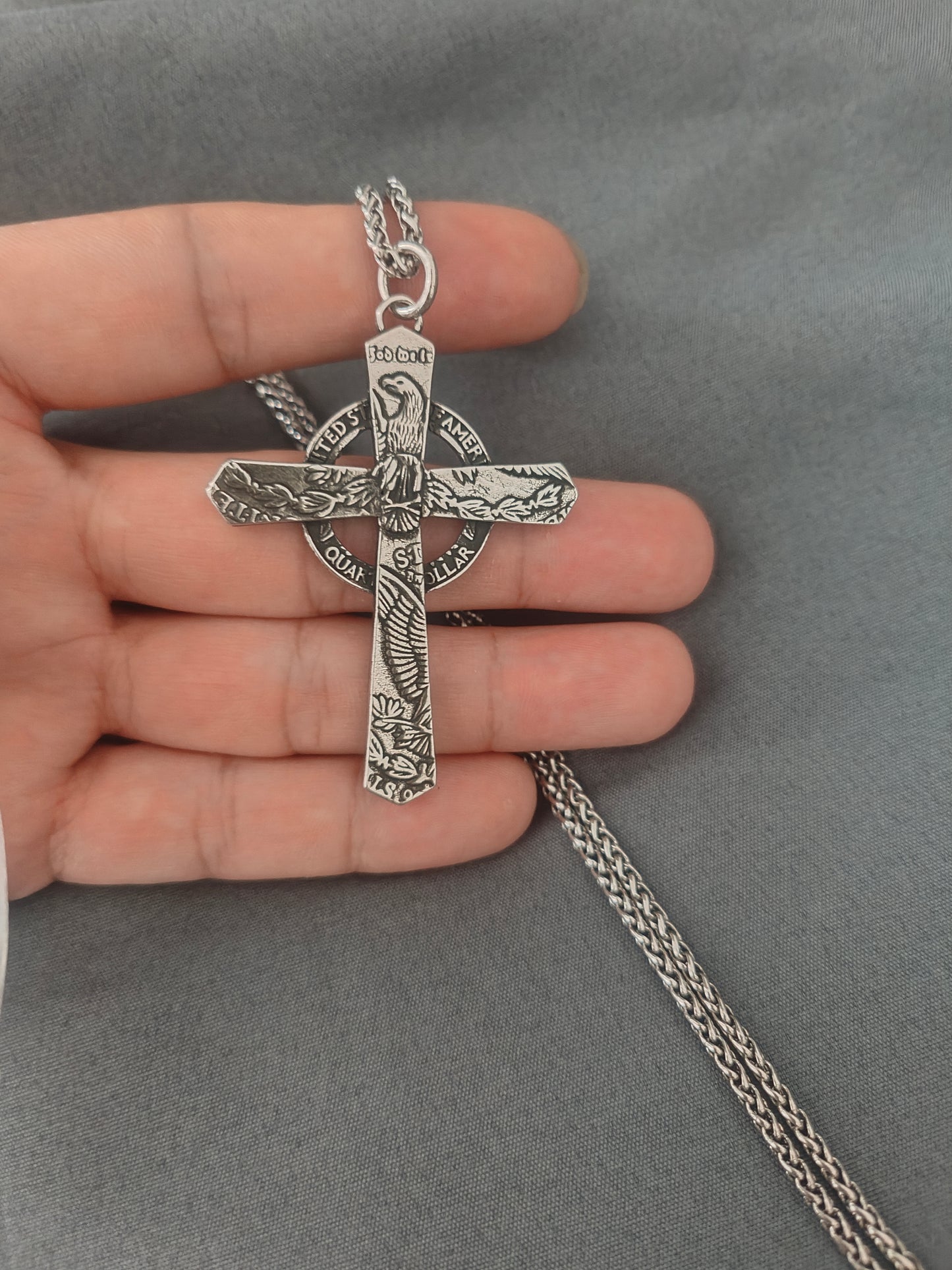 Mongolia Jewelry - Morgan Silver Coin Cross Necklace